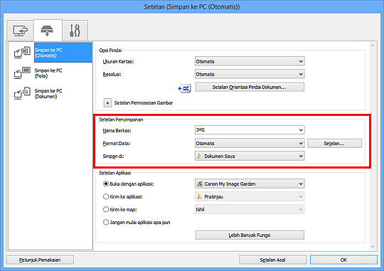 gambar: Kotak dialog Setelan